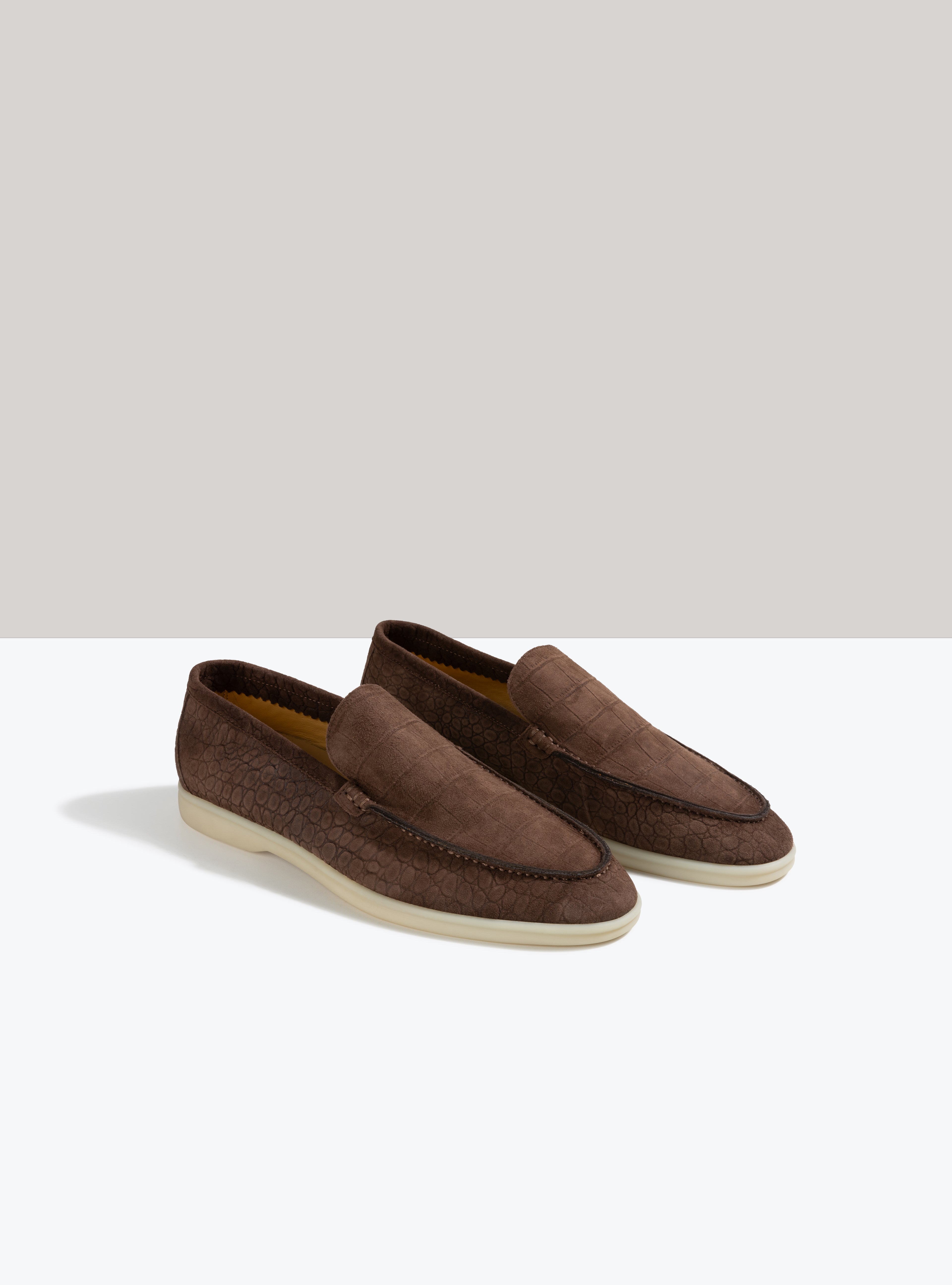 Qahwa Croc-embossed Yacht Loafers