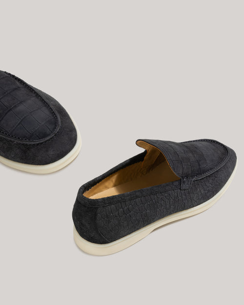 Charcoal Croc-embossed Yacht Loafers